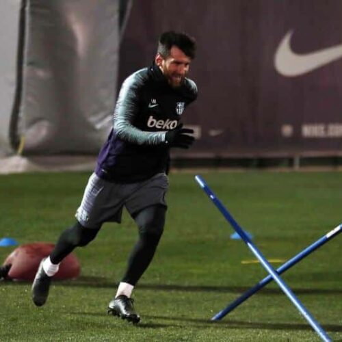 Image de l'article #BootsMercato : Lionel Messi en chaussures masquées lors d'un entraînement avec le Barça