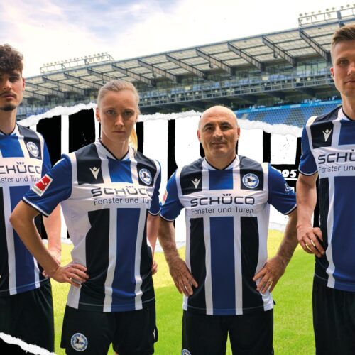 Image de l'article Les maillots de l'Arminia Bielefeld 2021-2022 dévoilés par Macron