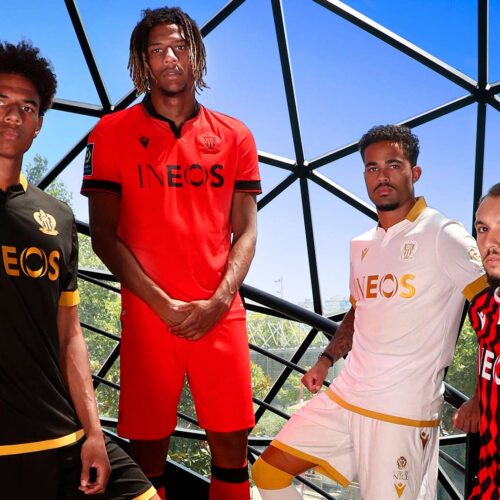 Image de l'article Les maillots de Nice 2021-2022 dévoilés par Macron