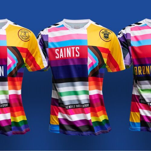 Image de l'article Hummel dévoile un maillot d'échauffement arc-en-ciel pour Everton, Southampton et Brondby