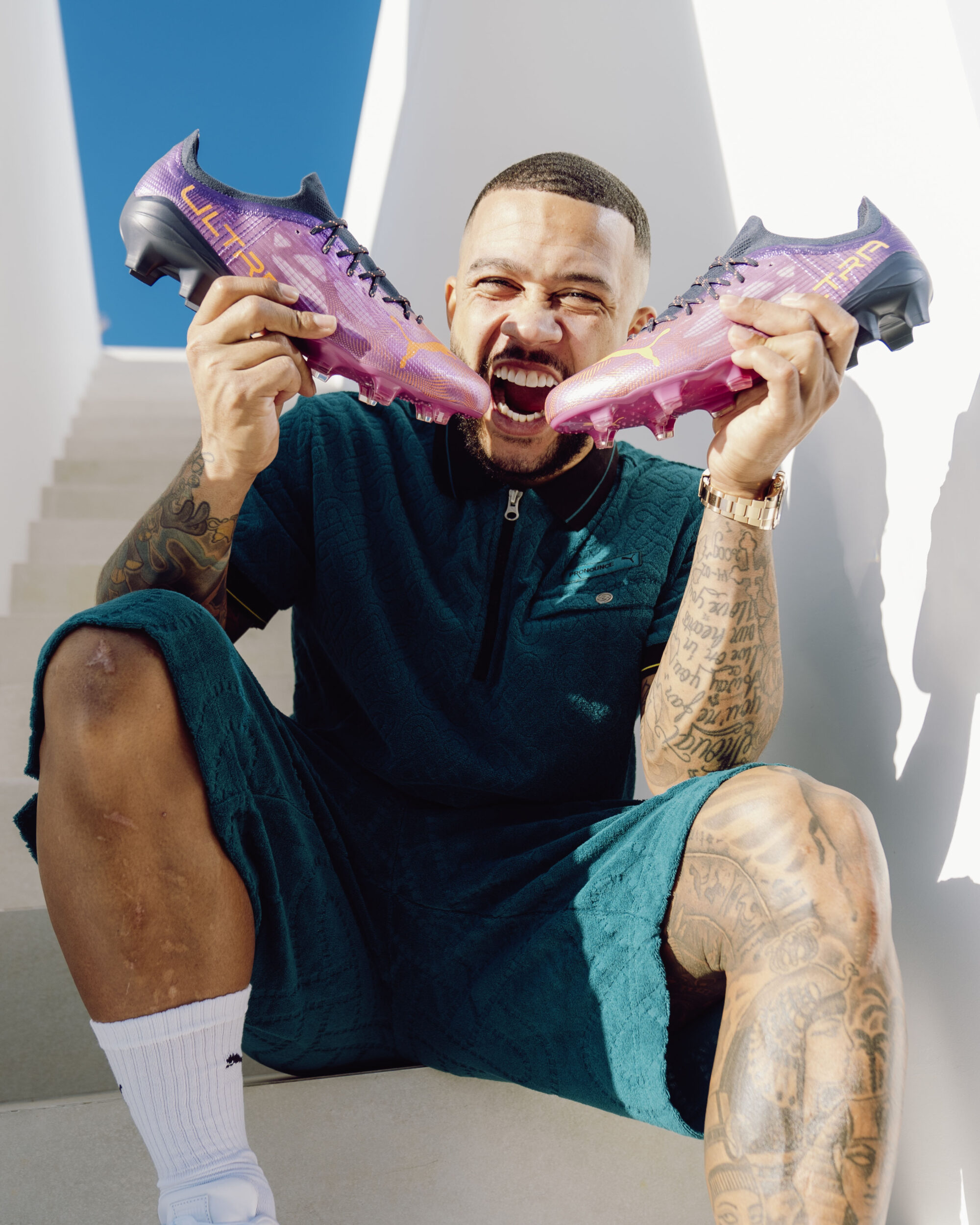 Flocage Officiel FC Barcelone 2021/2022 - Memphis Depay - Maillot Extérieur Bleu/violet