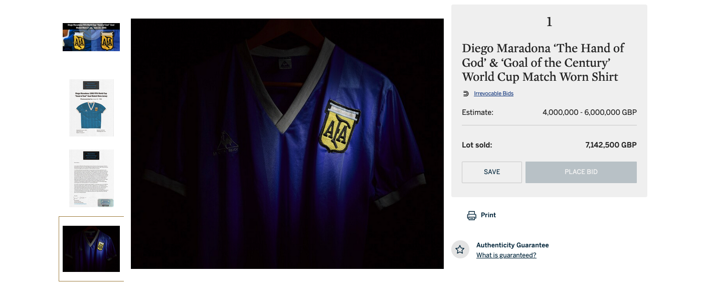 diego maradona enchere maillot record