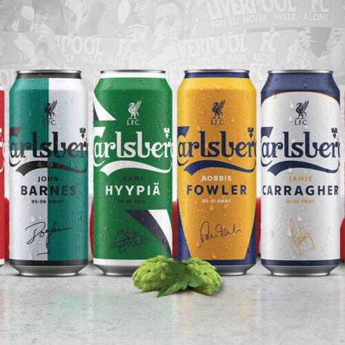 Image de l'article Liverpool : des canettes de bière Carlsberg aux couleurs de maillots iconiques