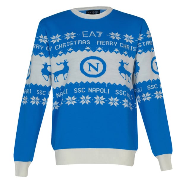 Bonnet De Noël SSC Napoli 2022 - Laine Acrylique - Avec Pompon Et Revers - Logo SSC Napoli Et EA7