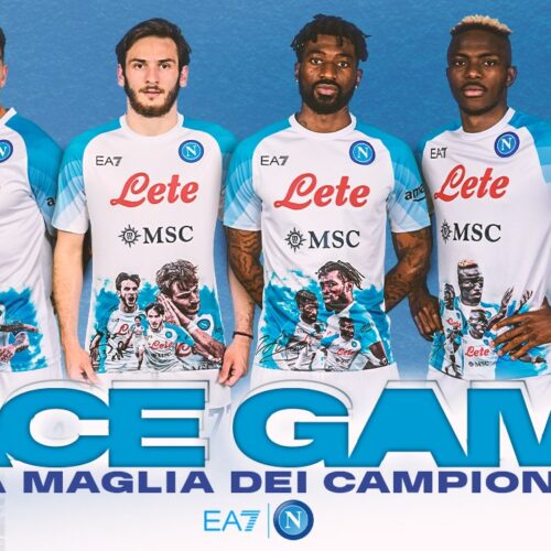 Image de l'article Naples : interdits pour les matchs officiels, des maillots avec les visages des joueurs mis en vente