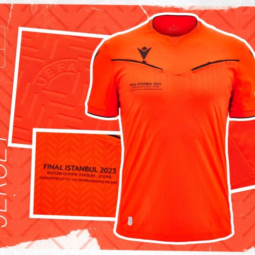 Image de l'article Les nouveaux maillots des arbitres européens présentés par Macron