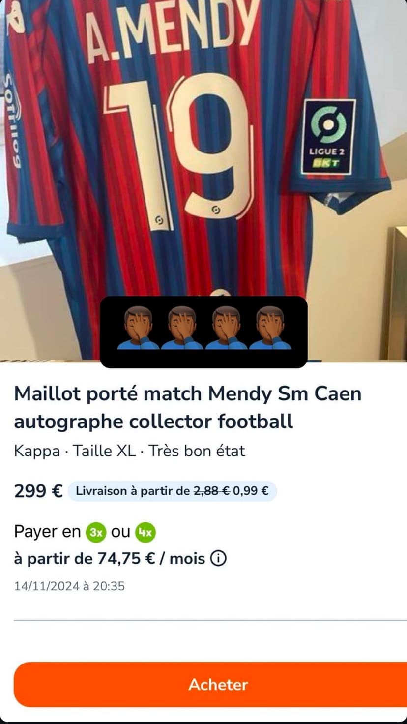 maillot porté alexandre mendy le bon coin 2024 2025