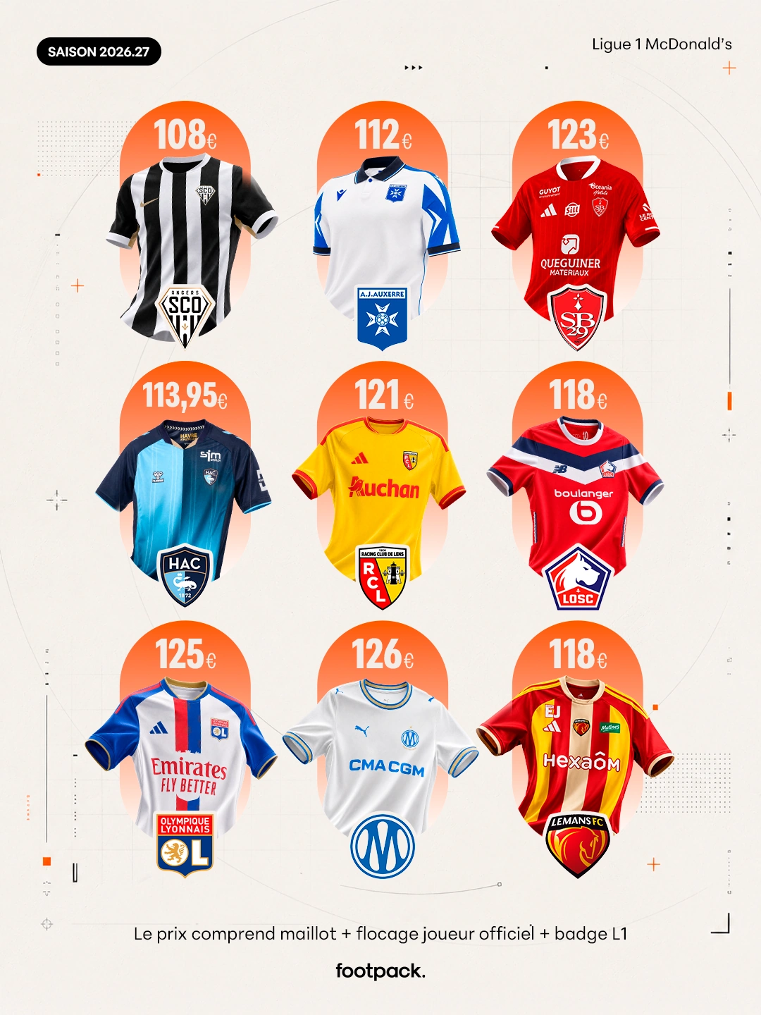 prix maillot ligue 1 2026 2027